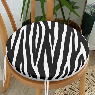 Zebra Derisi Desenli Dijital Baskılı Modern Yuvarlak Fermuarlı Sandalye Minderi