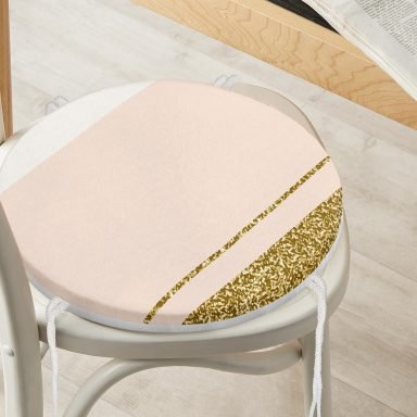 Pembe Krem Gold Motifli Dijital Baskılı Modern Yuvarlak Fermuarlı Sandalye Minderi