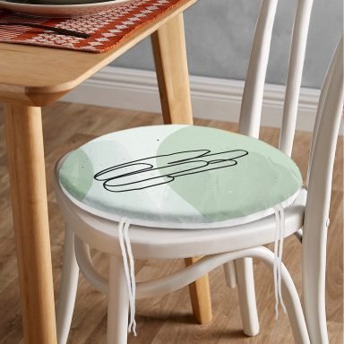 Soft Renkli Onedraw Çizimli Dijital Baskılı Modern Yuvarlak Fermuarlı Sandalye Minderi