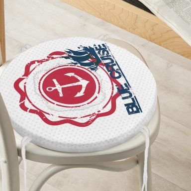 Çapa Desen Dijital Baskılı Yuvarlak Fermuarlı Sandalye Minderi