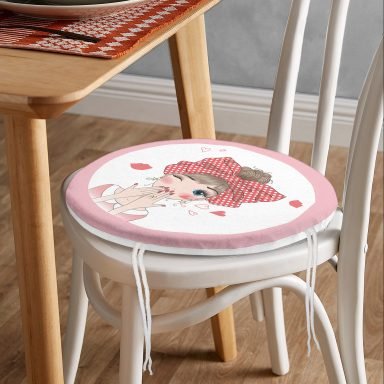 Fashion Girl Dijital Baskılı Modern Yuvarlak Fermuarlı Sandalye Minderi
