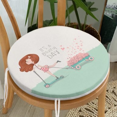 Fashion Girl Dijital Baskılı Modern Yuvarlak Fermuarlı Sandalye Minderi
