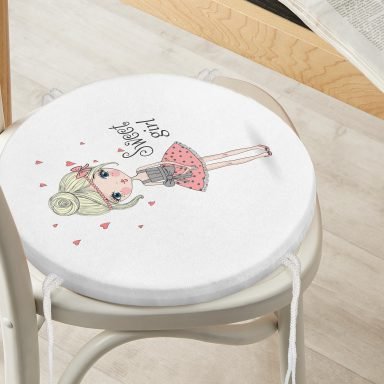 Fashion Girl Dijital Baskılı Modern Yuvarlak Fermuarlı Sandalye Minderi