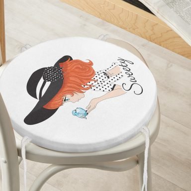 Fashion Girl Dijital Baskılı Modern Yuvarlak Fermuarlı Sandalye Minderi
