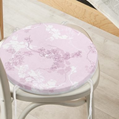 Pembe Zemin Üzerinde Sarmaşık Desenli Dijital Baskılı Modern Yuvarlak Fermuarlı Sandalye Minderi