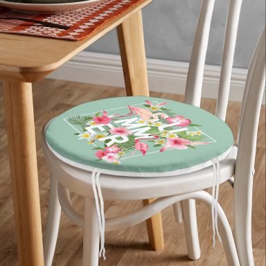 Flamingo Desen Dijital Baskılı Modern Yuvarlak Fermuarlı Sandalye Minderi