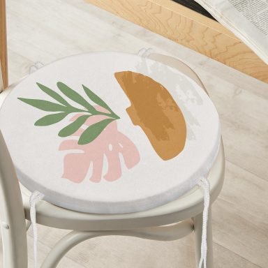 Pastel Renkli Zemin Üzerinde Onedraw Çizimli Dijital Baskılı Modern Yuvarlak Fermuarlı Sandalye Minderi