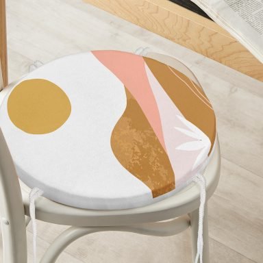Pastel Renkli Zemin Üzerinde Onedraw Çizimli Dijital Baskılı Modern Yuvarlak Fermuarlı Sandalye Minderi