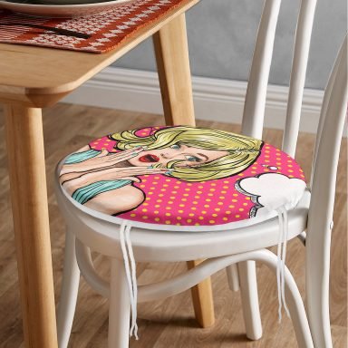 Pop Art Resimli Dijital Baskılı Yuvarlak Fermuarlı Sandalye Minderi