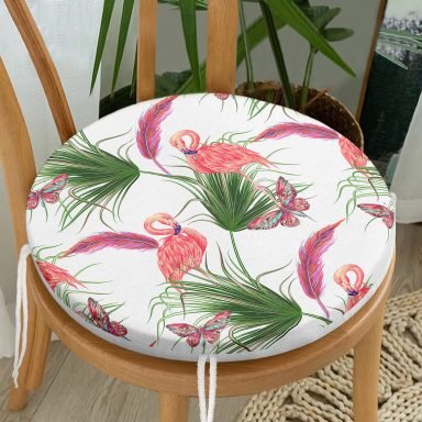 Flamingo Desen Dijital Baskılı Modern Yuvarlak Fermuarlı Sandalye Minderi
