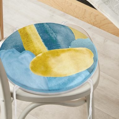 Renkli Zeminde Oval Çizimli Dijital Baskılı Modern Yuvarlak Fermuarlı Sandalye Minderi