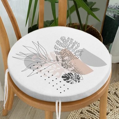 Pastel Renkli Onedraw Çizimli Geometrik Desenli Dijital Baskılı Modern Yuvarlak Fermuarlı Sandalye Minderi