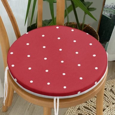 Renkli Zemin Üzerinde Beyaz Puantiyeli Dijital Baskılı Modern Yuvarlak Fermuarlı Sandalye Minderi