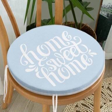 Home Sweet Home Dijital Baskılı Yuvarlak Fermuarlı Sandalye Minderi