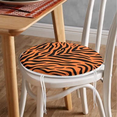 Renkli Zemin Üzerinde Siyah Zebra Motifli Dijital Baskılı Modern Yuvarlak Fermuarlı Sandalye Minderi