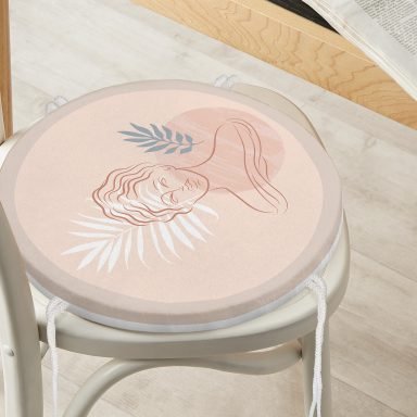 Pastel Zemin Üzerinde Antik Desenli Dijital Baskılı Modern Yuvarlak Fermuarlı Sandalye Minderi