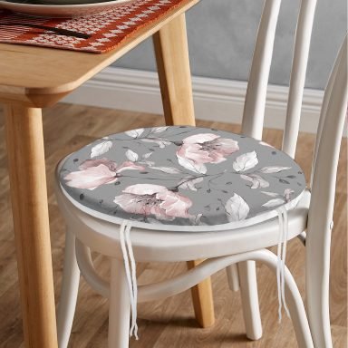 Pastel Zemin Üzerinde Renkli Çiçek Desenli Dijital Baskılı Modern Yuvarlak Fermuarlı Sandalye Minderi