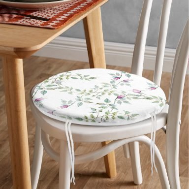 Gül Ve Tomurcuk Motifli Dijital Baskılı Modern Yuvarlak Fermuarlı Sandalye Minderi