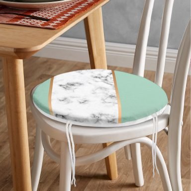Renkli Geometrik Desenli Mermer Motifli Dijital Baskılı Modern Yuvarlak Fermuarlı Sandalye Minderi