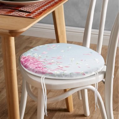 Pastel Zeminli Renkli Ortanca Çiçek Dijital Baskılı Modern Yuvarlak Fermuarlı Sandalye Minderi