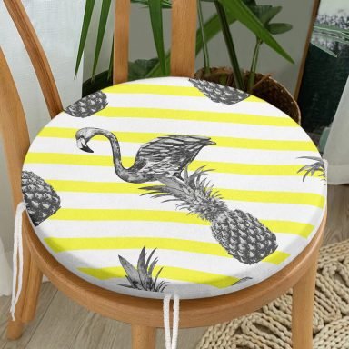 Flamingo Temalı Dijital Baskılı Yuvarlak Fermuarlı Sandalye Minderi