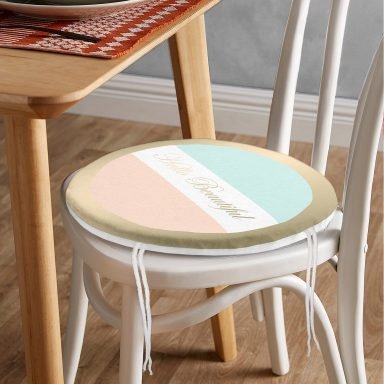 Hello Beautiful Mint Yeşili & Ten Rengi Dijital Baskılı Modern Yuvarlak Fermuarlı Sandalye Minderi