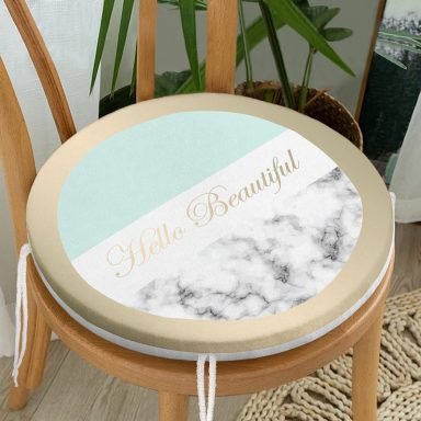 Hello Beautiful Mint Yeşili & Mermer Dijital Baskılı Modern Yuvarlak Fermuarlı Sandalye Minderi