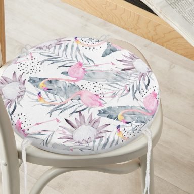 Flamingo Desenli Dijital Baskılı Yuvarlak Fermuarlı Sandalye Minderi