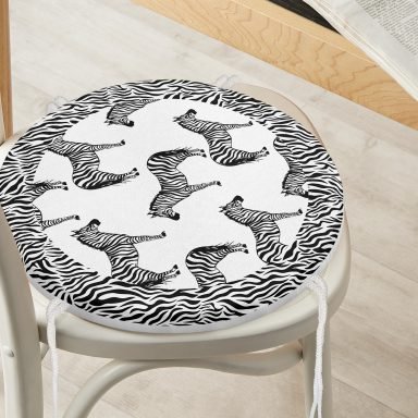 Zebra Çerçeveli Zebra Desenli Dijital Baskılı Yuvarlak Fermuarlı Sandalye Minderi