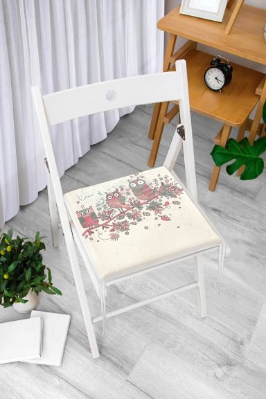Kırmızı Renkli Damask Tasarımlı Modern Yuvarlak Fermuarlı Sandalye Minderi