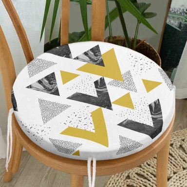 Mermer Detaylı Siyah Beyaz Geometrik Motifli Modern Yuvarlak Fermuarlı Sandalye Minderi