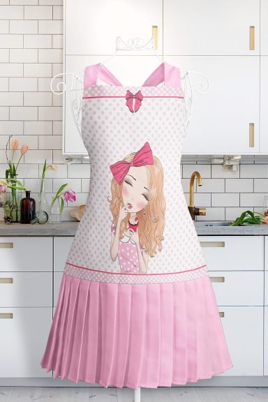 Realhomes Pembe Kurdeleli Kız Desenli Mutfak Önlüğü - Özel Tasarım Cupcake Motifli Askılı Bulaşık Aşçı Leke Tutmaz Dijital Baskılı Önlük