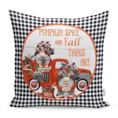 Siyah Beyaz Ekose Pumpkin Özel Tasarımlı Modern Yastık Kırlent Kılıfı