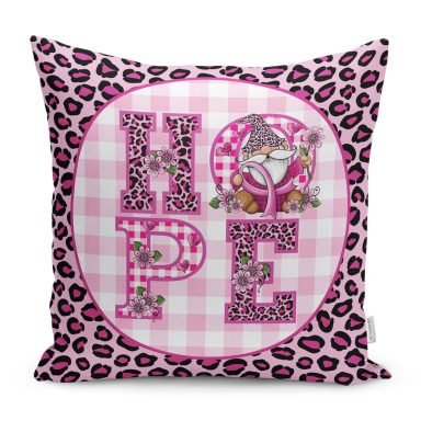 Pembe Leopar Desenli Hope Tasarımlı Modern Yastık Kırlent Kılıfı