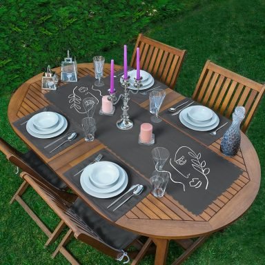 Koyu Füme Oneline Yüz Tasarımlı 1 Adet Runner & 4 Adet Yeşil Renkli Amerikan Servis