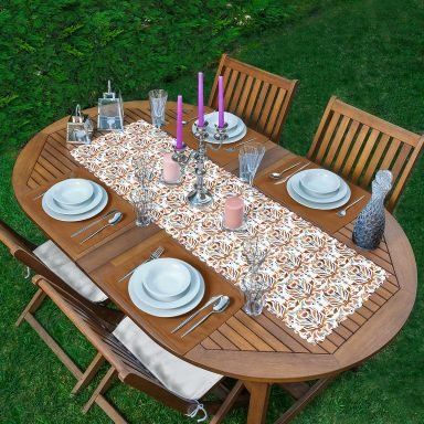 Renkli Etnik Tasarımlı Dekoratif 1 Adet Runner & 4 Adet Yeşil Renkli Amerikan Servis