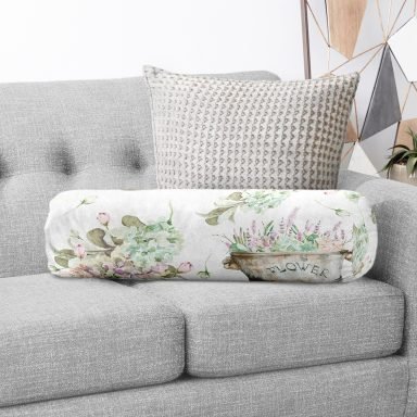 Flower & Çiçek Demetleri Özel Tasarım Dijital Baskılı Dekoratif İç Dolgulu - Fermuarlı Süet Silindir Rulo Yastık Kırlent