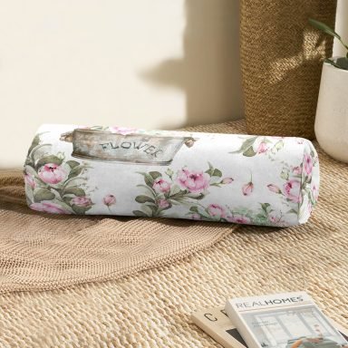 Flower & Çiçek Demetleri Özel Tasarım Dijital Baskılı Modern İç Dolgulu - Fermuarlı Süet Silindir Rulo Yastık Kırlent
