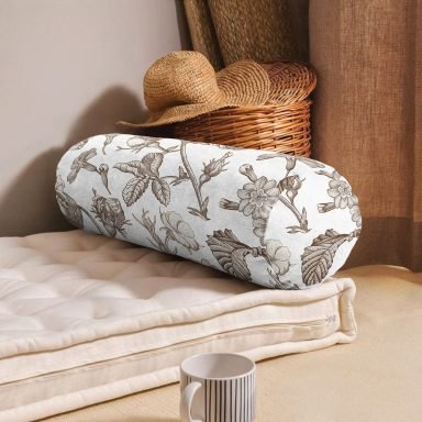 Karakalem Çiçek Desenli Dijital Baskılı Modern İç Dolgulu Yumuşak Silindir Form Yastık Kırlent