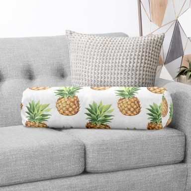 Ananas Desenli Dijital Baskı Dekoratif İç Dolgulu - Fermuarlı Süet Silindir Daire Yastık Kırlent