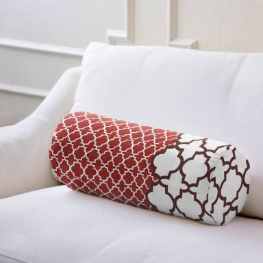 Modern Geometrik Desenli Dijital Baskılı İç Dolgulu - Fermuarlı Süet Silindir Daire Yastık Kırlent