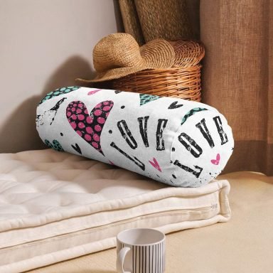 Realhomes Kalpli Love Desenli Modern İç Dolgulu Yumuşak Silindir Form Yastık Kırlent