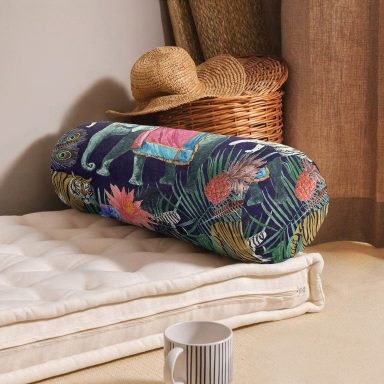 Amazon Etnik Fil Motifli Dijital Baskılı Modern İç Dolgulu - Fermuarlı Süet Silindir Daire Yastık Kırlent