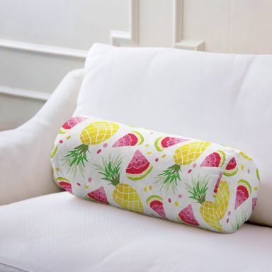 Realhomes Watercolor Karpuz Ananas Desenli Dijital Baskılı Modern İç Dolgulu - Fermuarlı Süet Silindir Rulo Yastık Kırlent