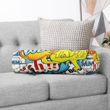 Pop Art Dijital Baskılı Modern İç Dolgulu - Fermuarlı Süet Silindir Daire Yastık Kırlent