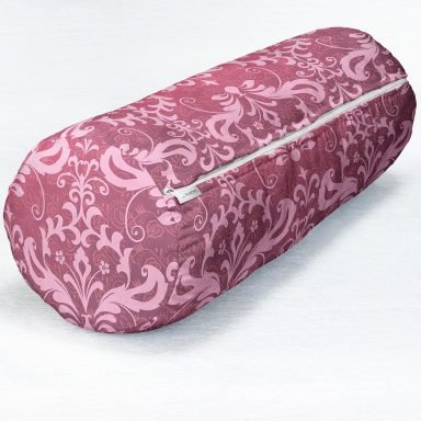 Fuşya Zeminli Damask Motifler Modern İç Dolgulu - Fermuarlı Süet Silindir Daire Yastık Kırlent