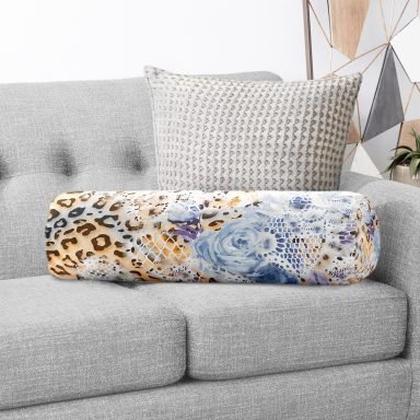 Realhomes Leopar Motifli Dijital Baskılı İç Dolgulu - Fermuarlı Süet Silindir Rulo Yastık Kırlent