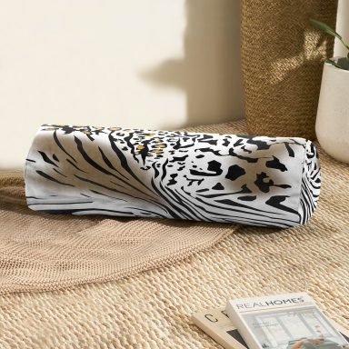 Zebra Leopar Desenli Dijital Baskılı Modern İç Dolgulu Süet Silindir Yastık Kırlent - Bel Yastığı