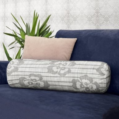 Kot Zemin Temalı Çiçek Motifli Dijital Baskılı İç Dolgulu - Fermuarlı Süet Silindir Daire Yastık Kırlent