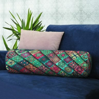 Kat Kat Etnik Motif Tasarımlı Dekoratif İç Dolgulu - Fermuarlı Süet Silindir Rulo Yastık Kırlent